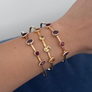 Gold Plated Sterling Silver Gemstone Bangle‎ Bracelet set of 3
